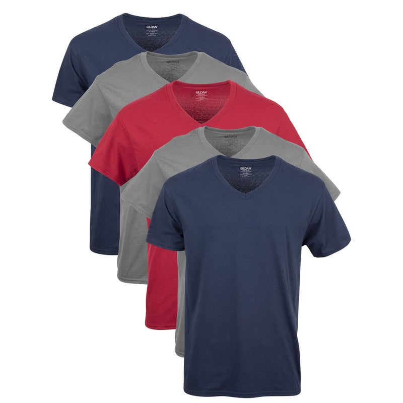 Gildan Men's V-Neck T-Shirts, Multipack, Style G1103, Navy/Charcoal/Cardinal Red (5-Pack), Medium - Image 1